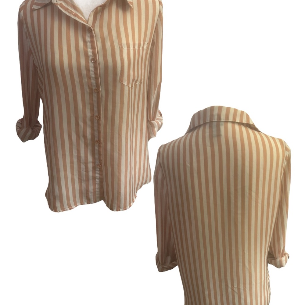 Rue21 Tan and White Button Down Shirt with Notched Collar